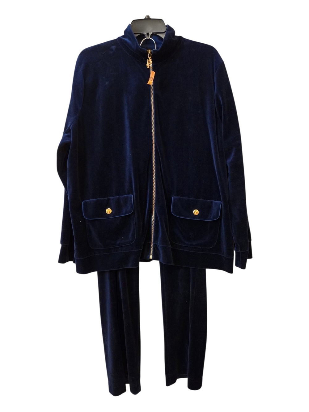 Lauren Ralph Lauren Lux Women's Velvet Zip-Front Navy Blue Tracksuit Size 2X&1X